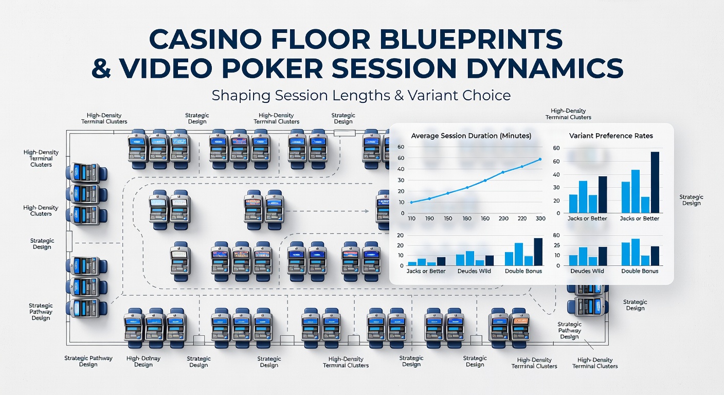 Detailaufnahme einer Video-Poker-Zone mit Beleuchtung und Sitzanordnung in einem modernen Casino-Floor