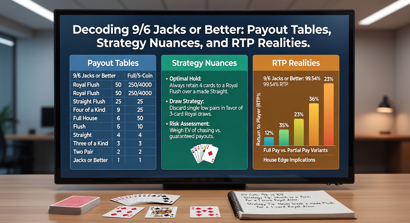 Detaillierte Strategietabelle für 9/6 Jacks or Better mit farbcodierten Halteentscheidungen für verschiedene Starthände