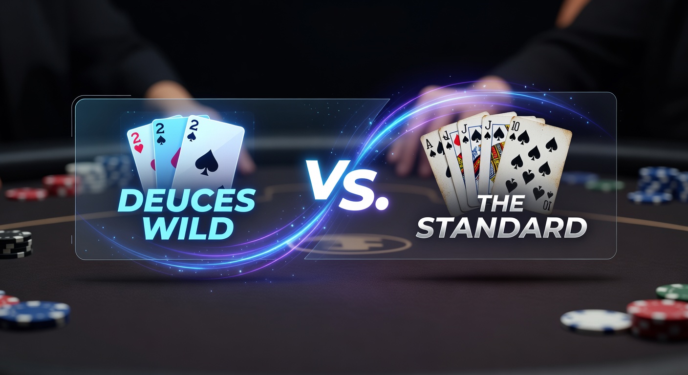 Vergleichstabelle mit Auszahlungen für Deuces Wild und Jacks or Better auf einem Video-Poker-Bildschirm