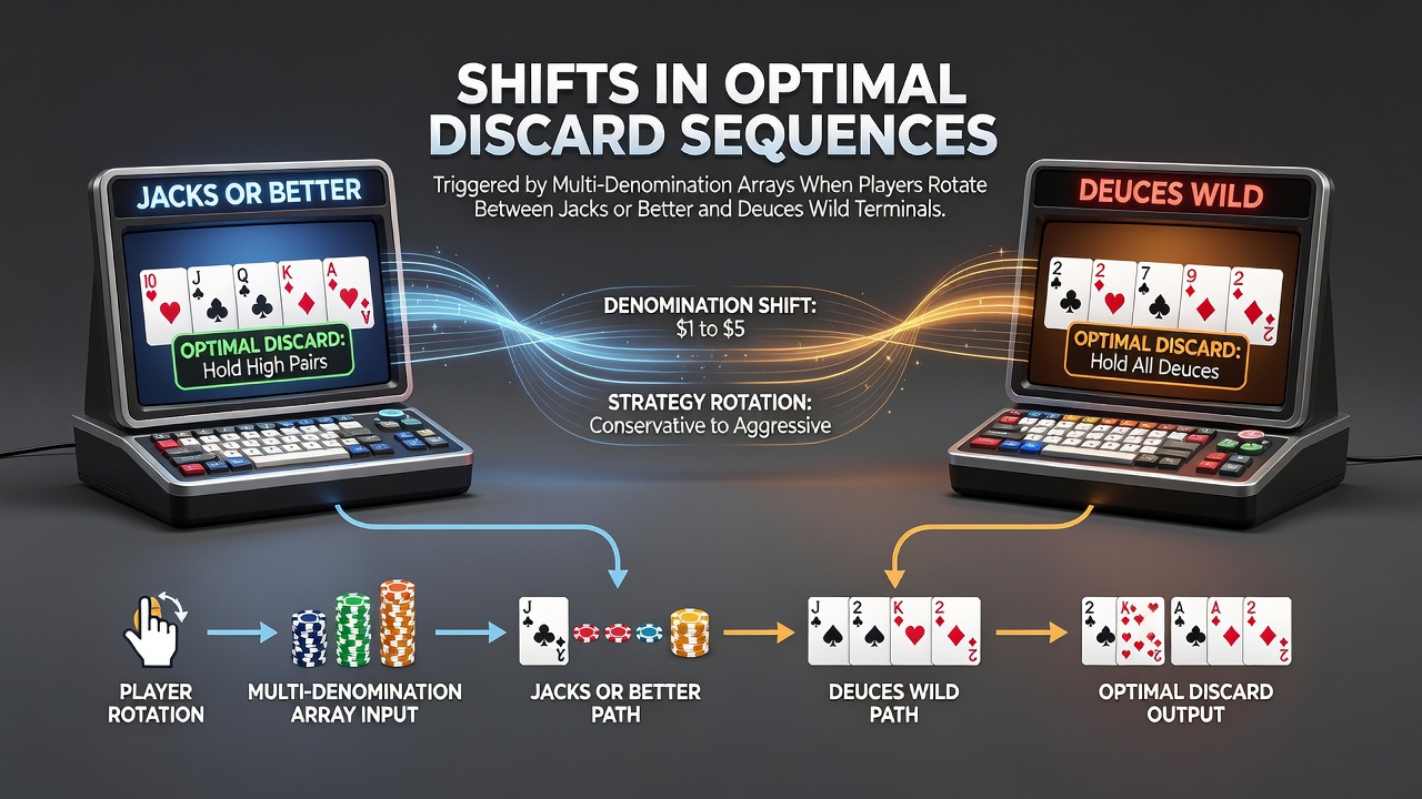Multi-Denominations-Arrays mit Jacks or Better und Deuces Wild Terminals auf einem Casino Floor
